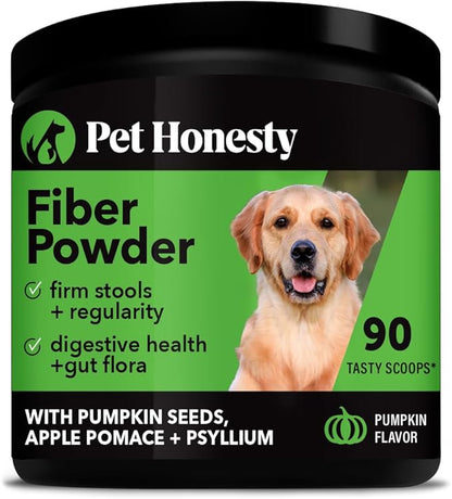 Pet Honesty Pumpkin Fiber Powder Supplement for Dogs - All Natural Dog Probiotic with Psyllium Husk, Pumpkin Seeds and Apple Pectin for Healthy Digestion (90 Scoops)