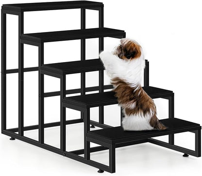 Dog Stairs for High Beds 5 Tier Dog Steps Black Pet Steps Stairs Ramps with Non-Slip Stair Tread for Puppy