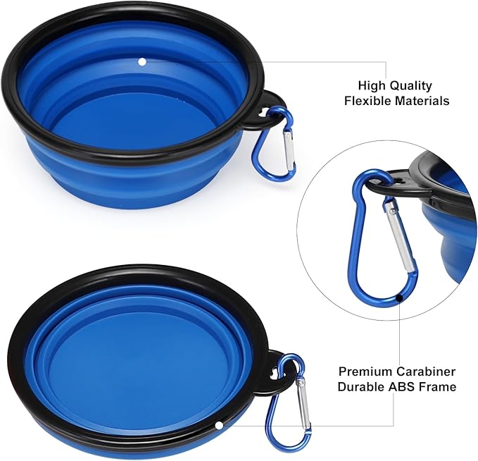 Collapsible Dog Bowl 2 Pack, 650ml Foldable Dog Travel Bowls Replacement, Portable Dog Water Food Bowl with Clasp, Pet Cat Feeding Cup Dish for Traveling, Walking, Hiking (Blue+Orange)