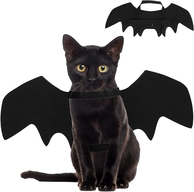 Halloween Cat Costume Black Felt Bat Wings Costume for Halloween Party Decoration, Puppy Collar Leads Cosplay Bat Clothes Small Halloween Cute Dress up Accessories Pet Apparel for Dogs & Cats Only