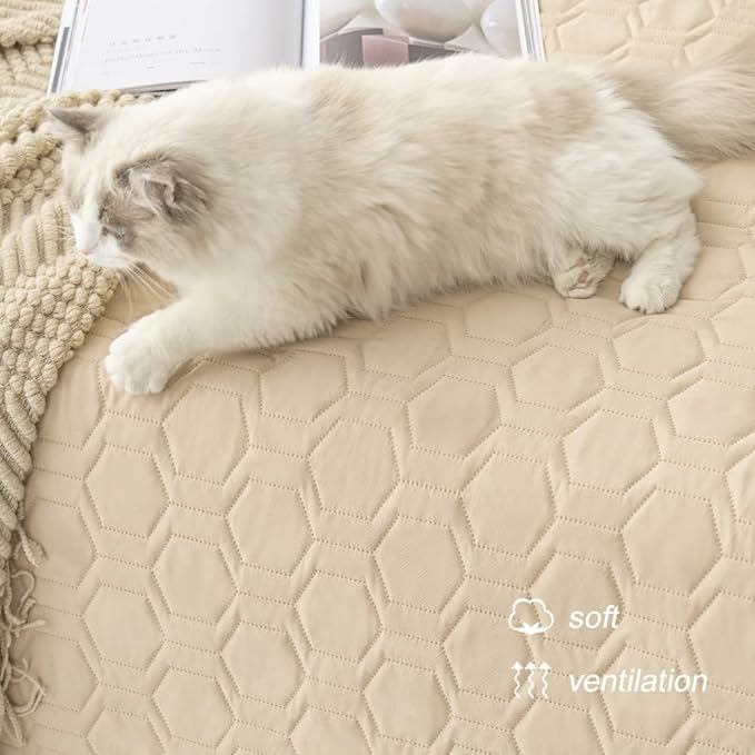 Waterproof and Anti-Slip Dog Bed Cover and Pet Blanket Sofa Pet Bed Mat ，car Incontinence Mattress Protectors Furniture Couch Cover for Most Cats Dogs, Pets (82x82- Beige)