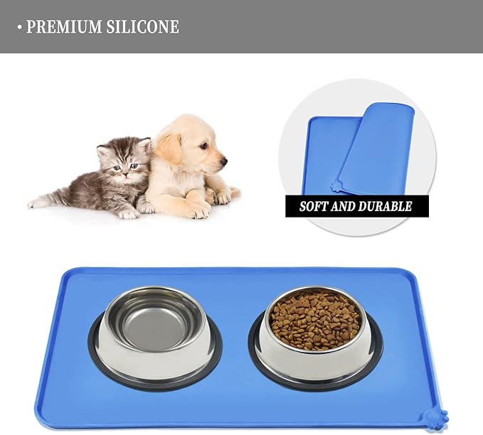 Reopet Waterproof Pet Feeding Mat with High Raised Edges, Heavier and Thicker Placemats for Cat Dog Water Bowl, BPA Free Silicone Feeding Mat, Dog Cat Feeding Mats for Food and Water Prevent Spill