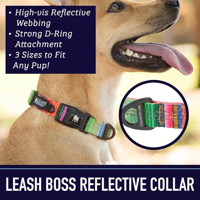 Leashboss Patterned Reflective Dog Collar 16.5"-25" Neck 1" Wide,