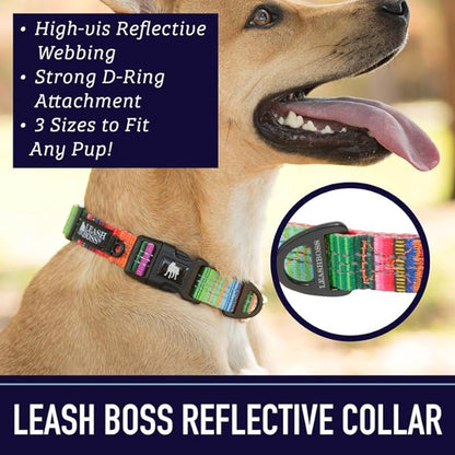 Leashboss Patterned Reflective Dog Collar 16.5"-25" Neck 1" Wide,