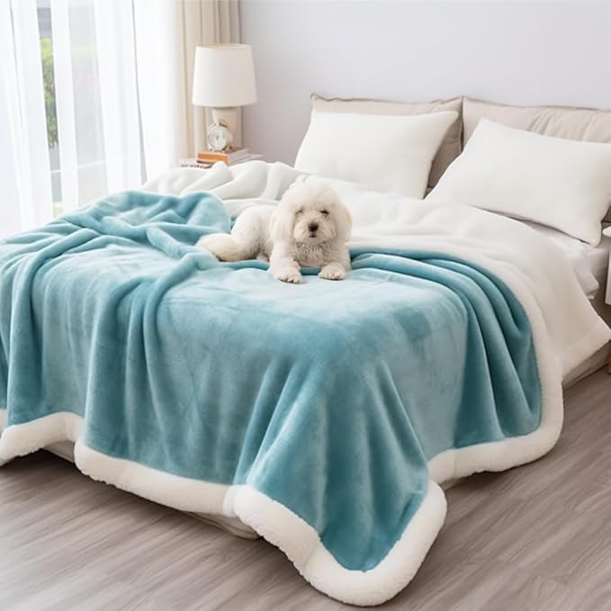 Sherpa Blanket for Bed Sofa Couch Camping Travel, Double-Sided Reversible Pet Hair Resistant Bedding Blanket, Warm Lightweight Fluffy & Soft Plush (Blue, XXL 60x80”)