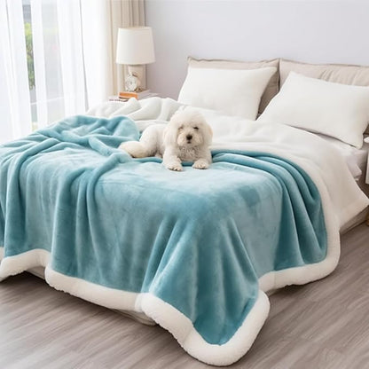 Waterproof Blanket for Small Dogs for Pet Hair Resistant Bedding, Soft Puppy Blanket, Water Proof Couch Blanket for Dogs, Double-Side Sherpa Blanket for Pets (Blue, M 30x40”)