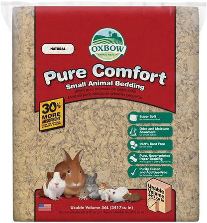 Oxbow Pure Comfort Small Animal Bedding - Odor & Moisture Absorbent, Dust-Free Bedding for Small Animals - Natural, 56 Liter Bag