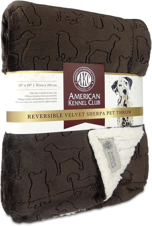 American Kennel Club Premium Velvet Sherpa Pet Blanket Soft and Warm Pet Throw for Dogs & Cats – 40”x30” - Brown