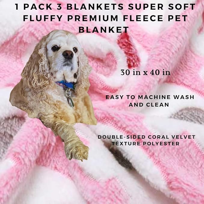 Cozy Flannel Pet Blankets Set of 3 – Ultra-Soft Fleece Throws for Dogs (20x40 inch)