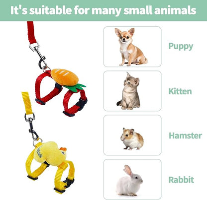 2 PCS Adjustable Rabbit Harness and Leash Set, Bunny Clothes for Rabbits, Small Pet Cute Vest Harness Leash with Decoration for Bunny Ferret Small Pets (Yellow and Red)