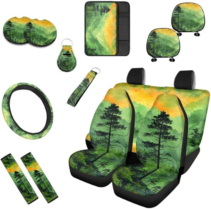 Pine Trees Woodlands Headrest Cover Aesthetic Tree Seat