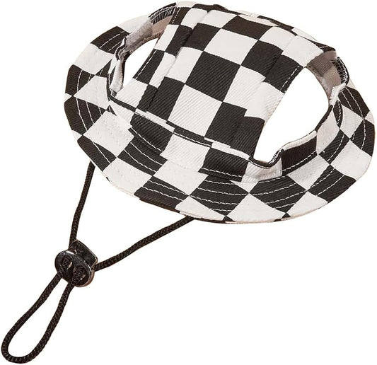 Grid Pattern Dog Hat with Ear Hole Round