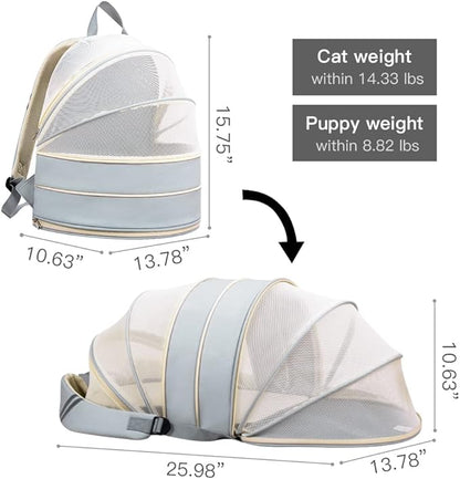 La La Pet® Expandable Pet Carrier Backpack Folding Pet Tent Pet Travel Carrier Cat Travel Backpack Puppy Carrier Backpack Kitten Backpack Carrier for Indoor Outdoor Use Blue