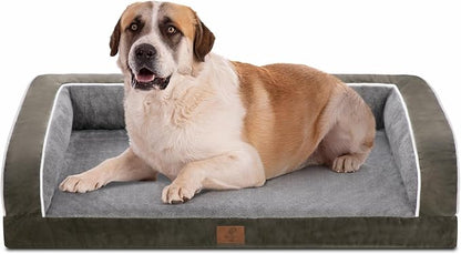 XXL Dog Bed, Dark Green Washable Dog Bed Sofa with Removable Cover, Waterproof Dog Bed Couch with Nonslip Bottom, High Bolster Dog Bed, Orthopedic Large Dog Bed up to 150 lbs