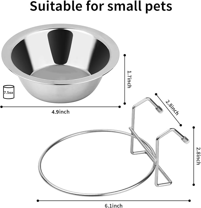 2PCS Hanging Dog Bowls for Kennel Outside or Inside,7.5oz Stainless Steel Dog Crate Water Bowl No Spill, Dog feeder Food holder Puppy Bowls for Small Dog Crate,Dog Cage Dog Kennel Accessories