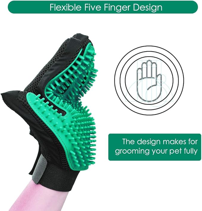 DELOMO Pet Hair Remover Gloves, 255 Tips, Deshedding Glove for Dog and Cat, Gentle De-Shedding Glove Brush, Green, 2 Count