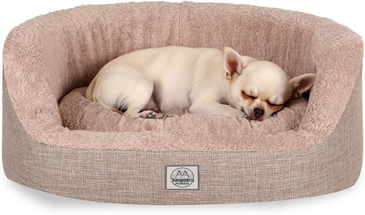 ,Beige-Medium -Ultra Soft, Cozy,Calming,Removable Washable Cover with Zipper.Anti-Slip Cat and Dog Bed.Double sided for Winter and Summer.