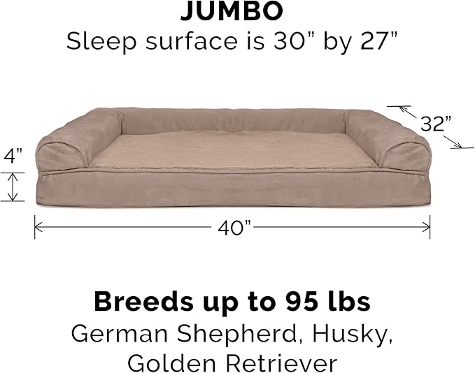 Furhaven Memory Foam Dog Bed for Large Dogs w/ Removable Bolsters & Washable Cover 95 lbs