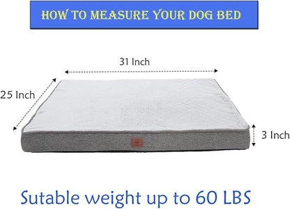 Waterproof Dog Beds for Large Dogs with Washable Cover, Soft Pet Bed Mat Pillows for Medium, Extra Large Dogs,Classic Pet Bed Mat Egg-Crate FoamStyle(31"X25"X3") Grey