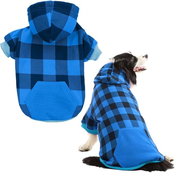 KOOLTAIL Plaid Dog Hoodie Pet Clothes Sweater with Hat and Pocket for Small Medium Large Size Dogs