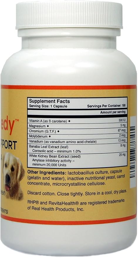 PetRemedy Pet Blood Sugar Support. Natural Supplement maintains Healthy Glucose Levels in Diabetic Cats and Dogs. (180 Capsules 90 Days