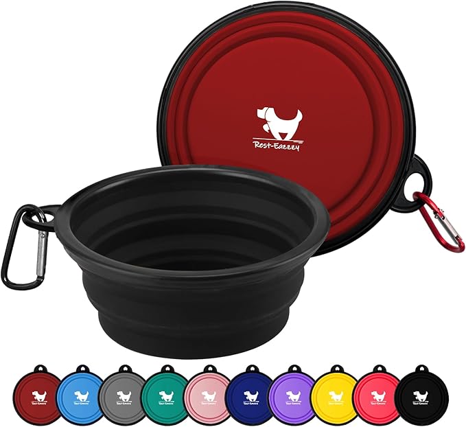 Rest-Eazzzy Large Collapsible Dog Bowls 1000 ml, 2-Pack Dog Portable Water Bowl for Dogs Cats Pet Foldable Feeding Watering Dish for Traveling Camping Walking with 2 Carabiners, BPA Free