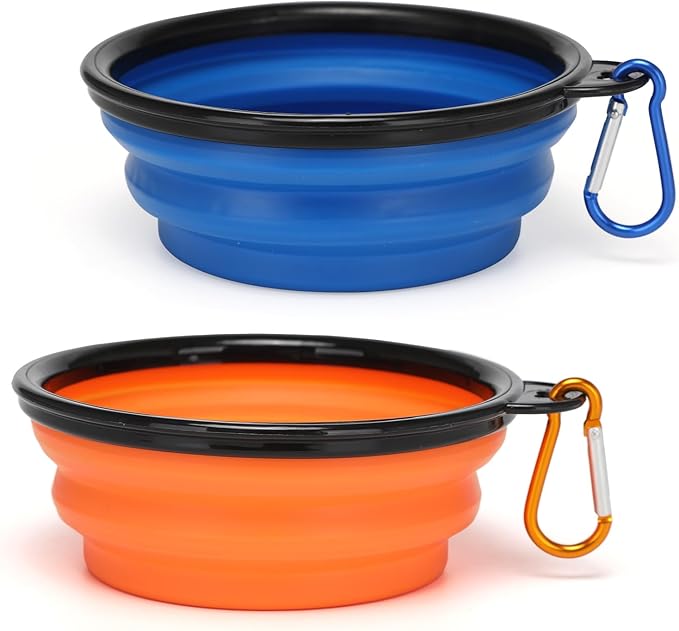 Collapsible Dog Bowl 2 Pack, 650ml Foldable Dog Travel Bowls Replacement, Portable Dog Water Food Bowl with Clasp, Pet Cat Feeding Cup Dish for Traveling, Walking, Hiking (Blue+Orange)