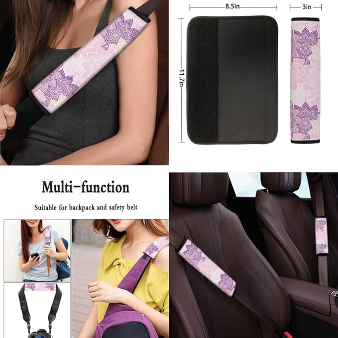 Bohemia Sketch Flower Car Seat Covers Seat Belt Strap Cover Seat Belt Strap Cover