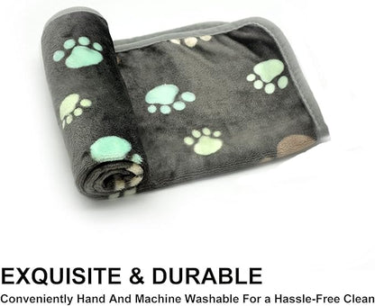 1 Pack 3 Puppy Blankets Super Soft Warm Sleep Mat Grey PAW Print Blanket Fleece Pet Blanket Dog Blankets for Small Dogs Puppy Dogs Fluffy Cats Medium(29"x20")
