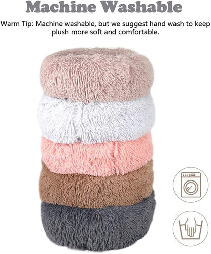 otoez Kitten Puppy Bed Extra Small XS Round Dog Cat Beds Anti Anxiety Plush Pet Calming Donut Bed with Non-Slip Waterproof Bottom (15.7", Light