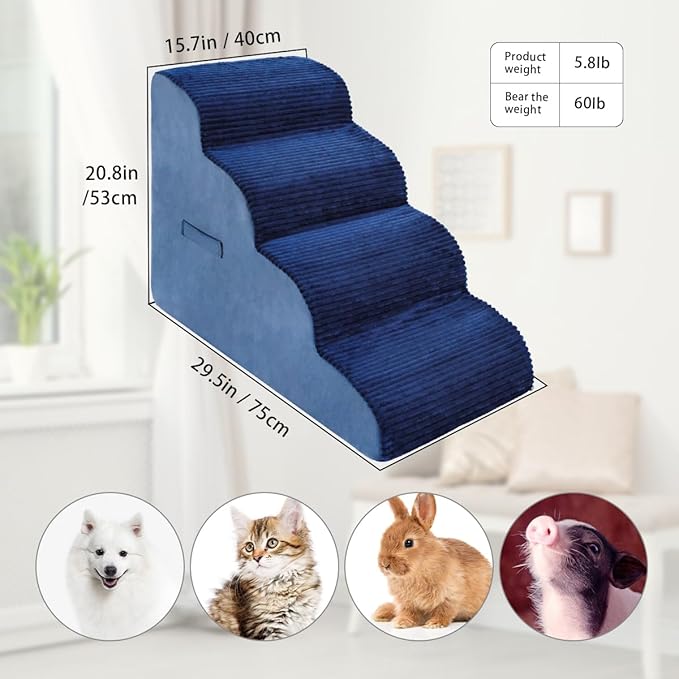 High Density Foam Dog Stairs Steps 20.8’’ Non-Slip 4-Tiers (Navy