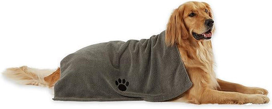 Bone Dry Pet Grooming Towel Collection Absorbent Microfiber X-Large, 41x23.5", Embroidered Gray