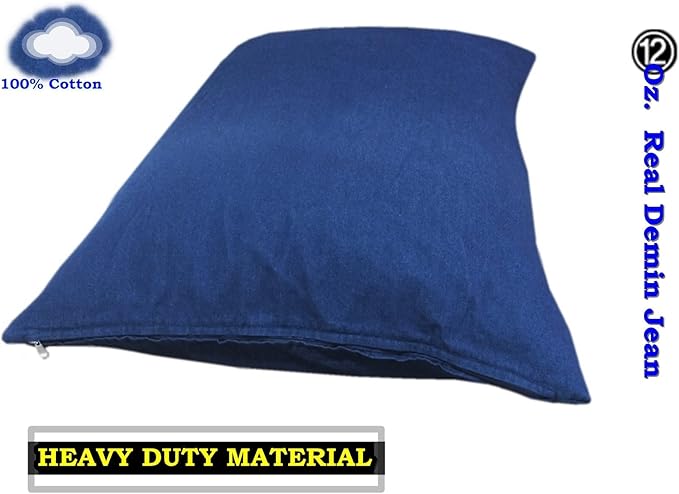 DIY Do It Yourself Heavy Duty Durable Blue Denim Jean Pet Dog Pillow Cover + Internal Inner Waterproof Resistant Case Set for Small Medium Dog - COVERS ONLY Flat Style (Blue Denim, 47''x29'')