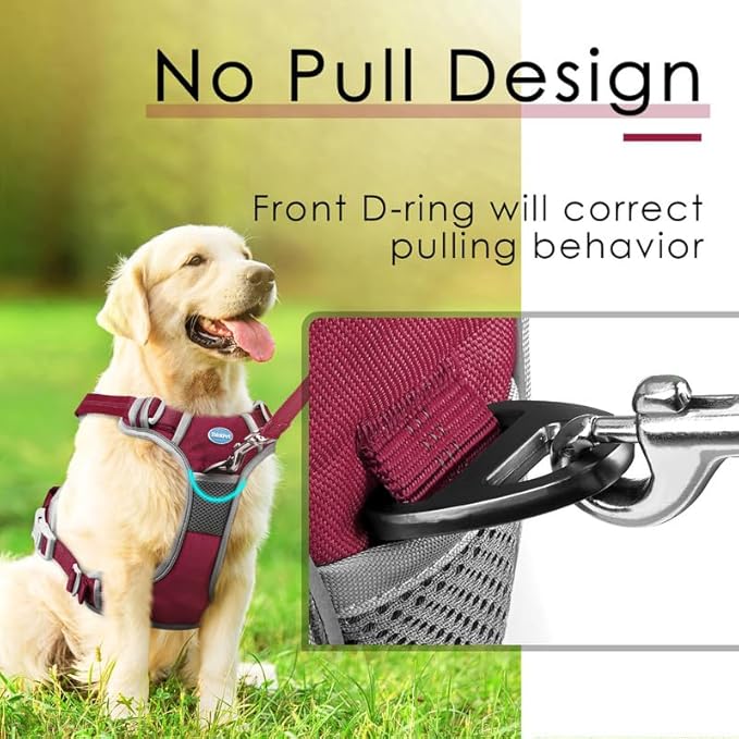 ThinkPet No Pull Harness Breathable Sport Harness with Handle-Dog Harnesses Reflective Adjustable for Medium Large Dogs,Back/Front Clip for Easy Control XL Dark Red