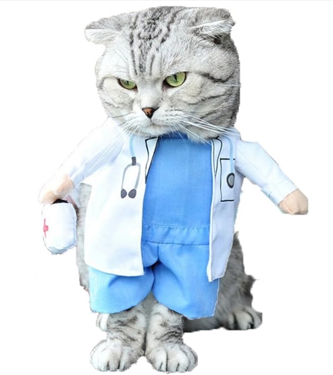 Mikayoo Pet Dog Cat Halloween Costume Doctor Nurse Costume Dog Jeans Clothes Cat Funny Apperal Outfit Uniform(Doctor