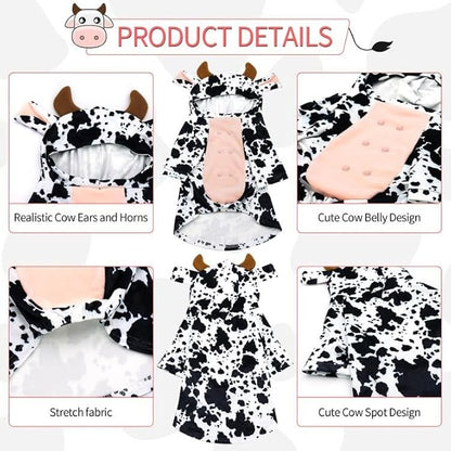 DELIFUR Dog Halloween Cow Costume - French Bulldog Adorable Cow Holiday Outfit Cute Hoodie Halloween Cosplay Animal Costume for Medium Dog (Cow, Back: 19.5")