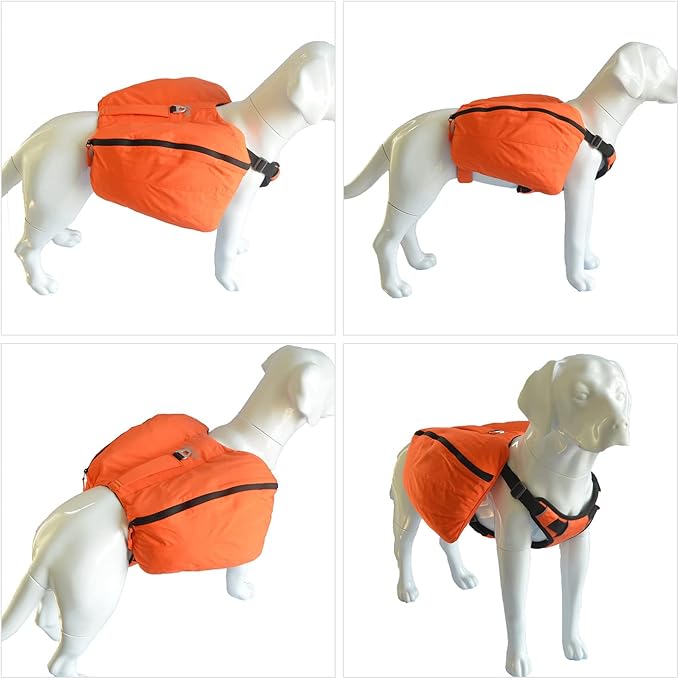 Dog Backpack for Hiking, Multifunctional Dog Day Pack Zippered Travel Dog Saddle Bag Outdoor Hiking Backpack with 2 Capacious Side Pockets for Small Medium Large Dogs Orange XS