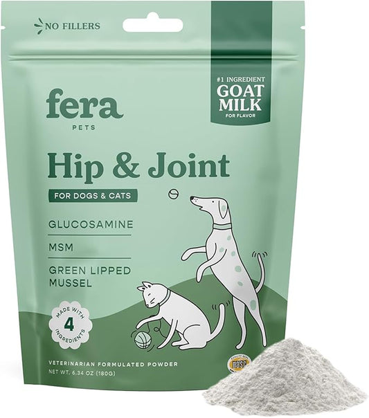 Fera Pet Organics Hip & Joint Goat Milk Cat & Dog – Vet Created - Joint Supplement for Dogs & Cats – Glucosamine for Dogs & Cats, MSM- 60 Servings