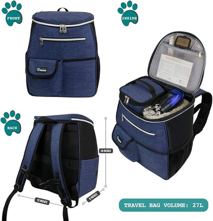 PetAmi Dog Travel Bag Backpack, Airline Approved Dog Bags for Traveling, Puppy Diaper Bag Supplies, Pet Camping Essentials Hiking Accessories Dog Mom Gift, Food Container, Collapsible Bowls, Navy Blue