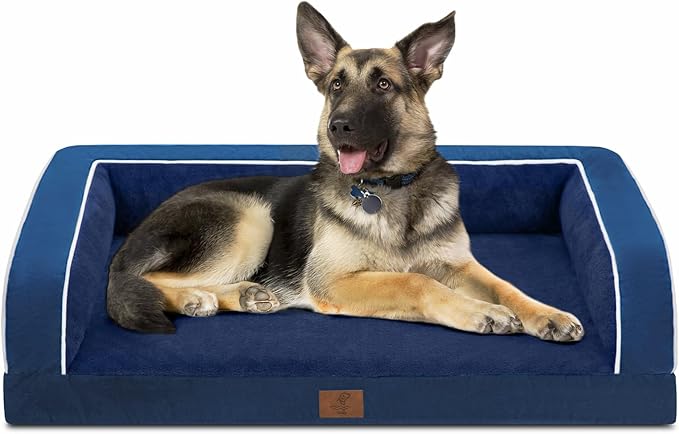 XL Dog Bed, Rich Blue Dog Beds for Extra Large Dogs, Washable Dog Bed with Removale Bolsters, High Bolster Waterproof Dog Bed with Nonslip Bottom, Orthopedic Extra Large Dog Bed up to 100 lbs