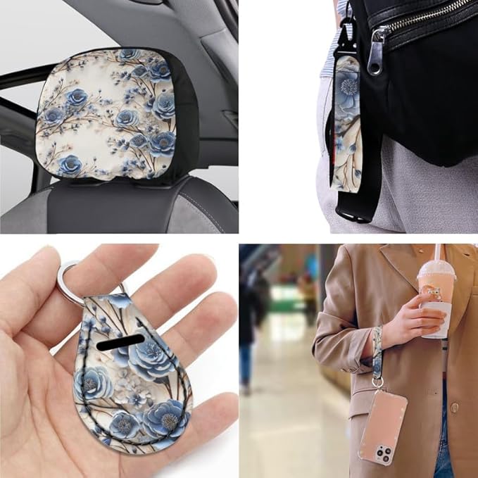 Blue Rose 13 PCS Car Seat Cover Full Set Flowers Painting Front Back Seat Covers Floral Art Steering Wheel Cover