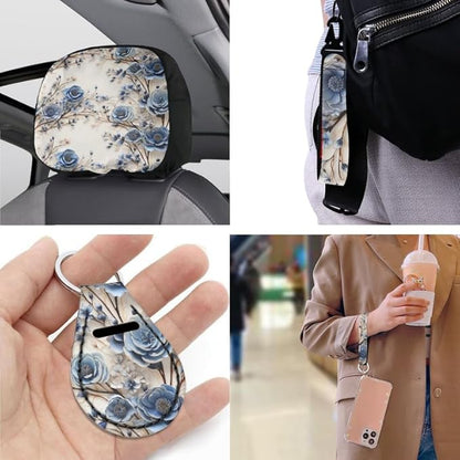 Blue Rose 13 PCS Car Seat Cover Full Set Flowers Painting Front Back Seat Covers Floral Art Steering Wheel Cover