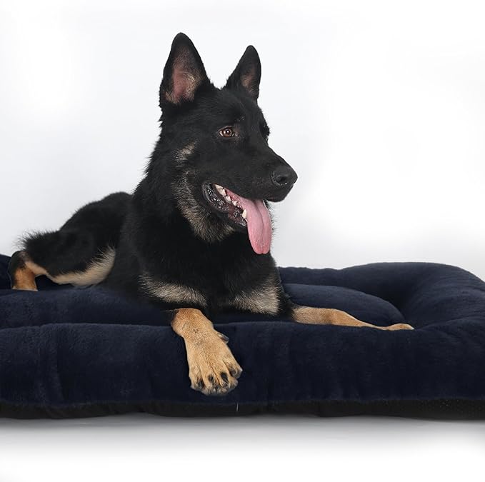 28x42 Dog Crate Bed Washable,Soft Plush Fur Comfy Dog Beds for Large Dogs Pet Bed for 80lb Dog,Dog Crate Mat 42 Inch Orthopedic Anti Anxiety with Non-Slip Bottom Provide Calming Sleeping(Navy Blue