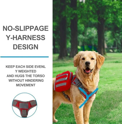 BYGD Dog Saddle Backpack for Dog to Wear, Lightweight Detachable Dog Hiking Backpack, Waterproof Dog Backpack Harness with Removable Bags for Large Dogs Walking Outdoor (L,XL Red)