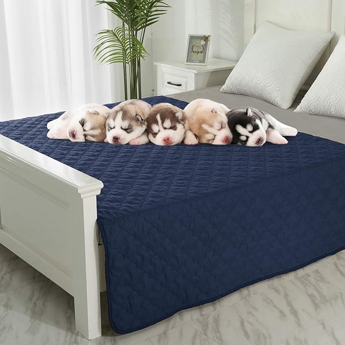 Dog Blankets for Couch Protection Waterproof Dog Bed Covers Pet Blanket Furniture Protector (Navy+Blue 82"x108")