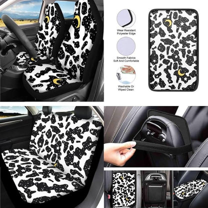 Polka Dot Moon Stars Car Seat Covers Set for Women Men Seat Belt Strap Cover