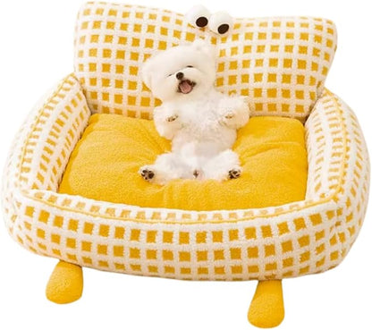 Yellow Big Eyes Pet Cat Dog Bed Warm Comfortable Dog House - Small Ultrasoft Plush Pet Dog Bed- Square Cat Bed Cushion Soft Warm Beds (Small)