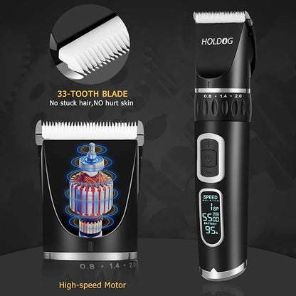 Dog Clippers Professional Heavy Duty Dog Grooming Clipper 3-Speed Low Noise High Power Rechargeable Cordless Pet Grooming Tools for Small & Large Dogs Cats Pets with Thick & Heavy Coats