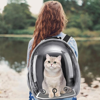 Pet Backpack Carrier with Harness Backpack with Bubble Clear Front for Cats, Small Dogs, Bunnies etc with Harness Included, Pet Carrier for Traveling, Walking, Hiking and Outdoor Activities