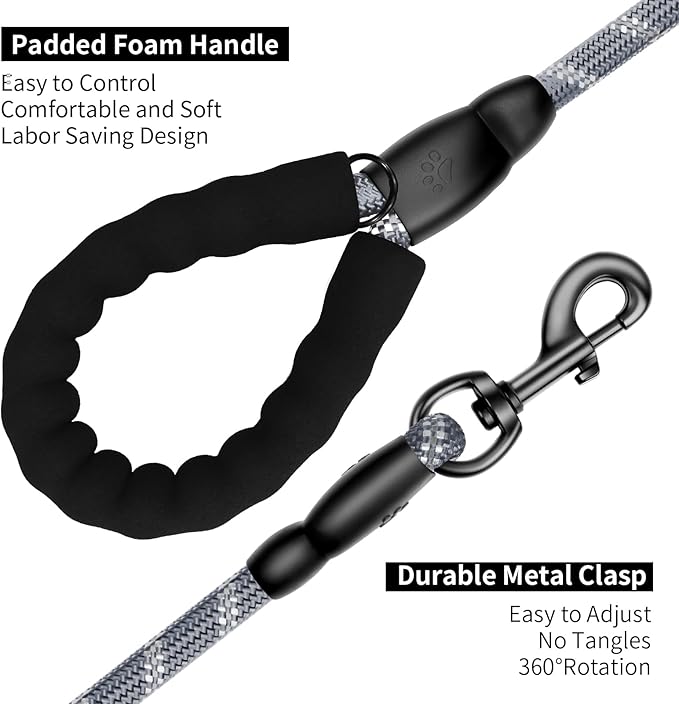 Heavy Duty Dog Leash for Large Medium Small Breed Dogs Handle,4/5/6 FT Holder,Grey,1/2 inch
